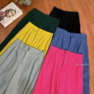 Giovanno Store Fashion Jennie Knit Pants Kulot Highwaist Bahan Jenni Knit Celana Panjang Kancing Wanita