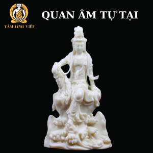 Tượng Phật Quan Âm Tự Tại chất liệu đá nhân tạo size 14cm nhập khẩu làng nghề đúc tượng mỹ nghệ Đài Loan