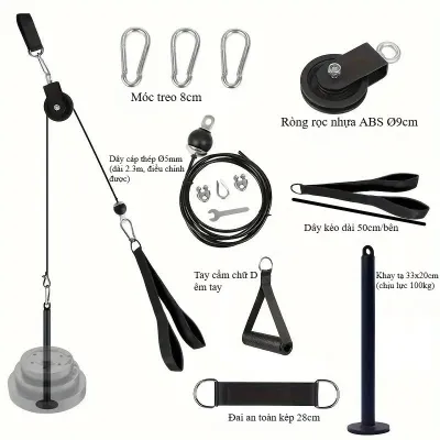 Keranixy ròng rọc tập gym đa năng xoay 360 độ cáp kéo máy tập tại nhà chống mài mòn chịu lực lắp đặt nhanh