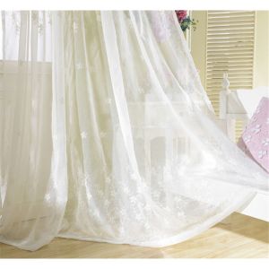 AnneyOneDecor โรแมนติกดอกไม้ผ้าม่าน ผ้าม่านบาง หน้าต่างปัก สีขาว ผู้ชาย/หญิง ละเอียดอ่อนแผง ผ้าม่านที่ละเอียด