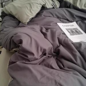 Solid Color Four-Piece Set Simple Style Bedding Quilt Cover Washed Cotton Student Dormitory Bed Sheet Double Three-Piece Set LZD