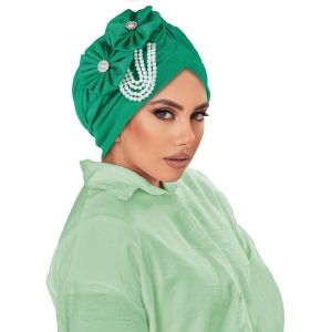 LEKGAVD Thanh lịch Khăn quấn đầu Thoáng khí Thiết kế hoa Mũ che tóc rụng Xếp ly Đính hạt ngọc trai Mũ turban Phụ nữ