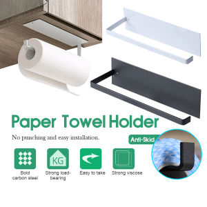 Kitchen Self-adhesive Roll Paper Holder Towel Storage Rack Tissue Hanger Cabinet Hanging Shelf Bathroom Toilet Paper Rack Pemegang gulungan kertas