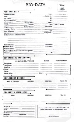 FS#678 10 pcs Biodata / Resume Form