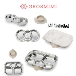 Grosmimi Baby Stainless Food Tray 3 Compartment/5 Compartment Non-slip Silicone Suction Plate Included