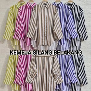Kemeja Salur Stripe Oversize Wanita Silang Belakang By Azka Collection
