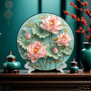 Chinese Style round Landscape Painting Decorative Ornaments Entrance Office Decoration round Plate Table Top
