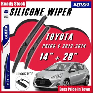 KITOYO Premium Nano Silicone Car Wiper Windshied For TOYOTA PRIUS C 2012-2014 Wiper Kereta Bundle pengelap kereta 雨刮 14 Inch + 26 Inch Hujan