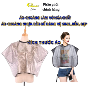 Áo choàng làm hóa chất nhuộm tóc cắt tóc bằng nhựa dẻo dể dàng vệ sinh  không bị mùi hôi (2 màu tímxám ngẩu nhiên)
