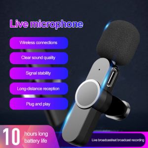 2.4GHz Wireless Microphone Clip-on Lavalier Microphone Transmitter Receiver for Live Vlog Video Recoding Interview
