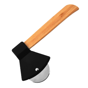 21cm Pemotong Pizza Gagang Bambu Stainless Axe Pemotong Pisau Roda Alat Pemotong Pizza