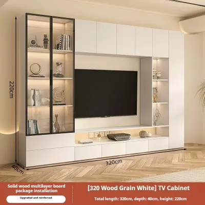 Custom All Designs - Solid Wood TV Cabinet Set – Cream-Style All-in-One Media Wall Unit with Storage for Living Room