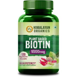 Himalayan Organics High-Strength Biotin 10000mcg + Keratin & Piperine - Vegan Hair/Nail/Skin Supplement 90 Tablets