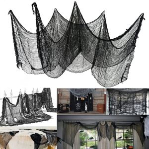 76X198CM Black Halloween Creepy Gauze Large Grid Yarn Cloth Door House Decor Spider Web Halloween Party Decoration