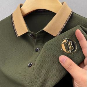 Summer Mens Short Sleeved Ice Silk Embroidered Lapel Polo Shirt Half Sleeved Top for Men