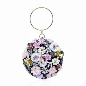 Waiwai Tas Kondangan Wanita Flower Bulat Gelang Mewah Tenteng Selempang K0018 Clutch