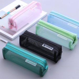 LONGB Multicolor Mesh Pencil Bag Translucent Storage Bag Stationery Storage Bag Large Capacity Pencil Pouch Study Supplies