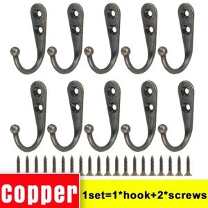 Vintage Alloy Hooks with Screws Metal Wall Hanging Hangers Hat Towel Keys Storage Hooks Kitchen Bathroom Heavy Duty Storage Rack