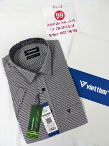 [Việt Tiến Sale] Sơ Mi Ngắn Tay - Super Slim - Vạt Vuông - Kẻ ô vuông màu đen - size 38 (lẻ size)