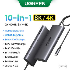 UGREEN Dual HDMI USB-C HUB 8K 4K HDMI Adapter 10 in 1 Splitter with RJ45 USB3.0 PD 100W Dock for Pro Air Laptop USB HUB