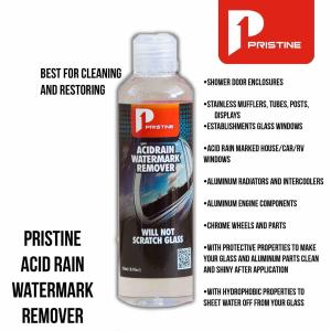 Pristine Acid Rain & Watermark Remover for Shower Door Enclosures Stainless Chrome Glass Non Corrosive Protective Hydrophobic