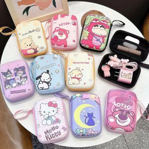 Kawaii Cartoon Sanrio Kuromi Hello Kitty Portable Mini Hard Shell Data Cable Charger Storage Bag Zipper Bag Pocket Pouch Gift Travel Must-have
