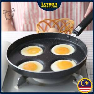 LEMON 24cm Frying Egg Pan 4 Hole Non Stick Pan Breakfast Multi-Function Maker Omelette Non Stick Kuali PanCake Breakfast Maker Burger Pan