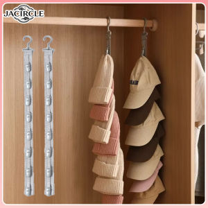 JACIRCLE 8 Clips Cap Rack with Free Traceless Hook Portable Hat Rack Foldable Large Capacity Space Saving Hat Storage Organizer