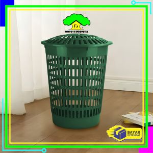 MI-C1257 Keranjang Baju Kotor Bulat Set Tutup Serbaguna / Laundry Basket Keranjang Cucian Pakaian