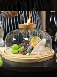 xpkQ Artistic Conception Dish Heat-resistant Transparent Glass Smoked Cover Wooden Plate Gourmet Dishes Smoke Cover Tableware Y5R7K