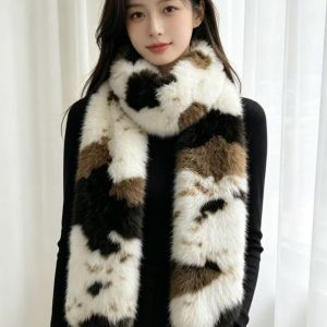 HEALMEYOU Windproof Winter Faux Fur Scarf Soft Texture Skin Friendly Long Fluffy Muffler Plush Muffler Thermal Insulation Thick Warm Neck Warmer Daily Commuting