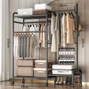 Rak Gantungan Baju Serbaguna Stand Hanger Besi Dengan Roda  Cloth Hanger Aesthetic Gantungan Baju Estetik