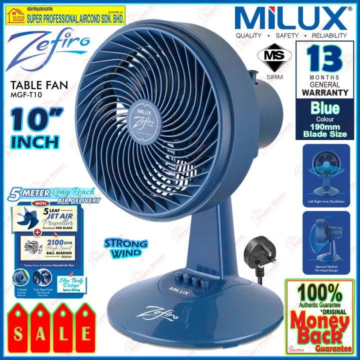 Milux Table Fan MGF-T10 (Blue) Powerful Strong Wind