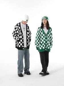 Quảng Đông M♢Áo khoác cardigan dệt kim mỏng in hoạ tiết caro phong cách mùa xuân học đường cho nam và nữ3/22