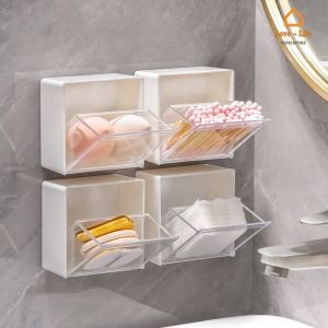 Wall Mounted Storage Case Punch-Free Space Saving Bathroom Waterproof Clear Wall Hanging Storage Box Multifunctional Small Objects Storing Box Durable Plastic Waterproof Cosmetic Organizer