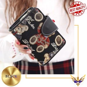 TTWN Bear Tri-Fold Hasp Closure With Zipper Coin Pocket Short Wallet