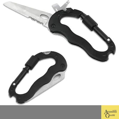 5-in-1 Survival Tool Keychain. Multitool Includes Slotted & Phillips Screwdriver Bottle Opener Blade Carabiner Aluminum Frame Stainless Steel Locking Liner & Latch. Hang Keys.