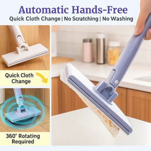 Household automatic handfree mop dry and wet flat mop clamping not dirty hands lazy mop Microfiber Towel Cleaner Lazy Home Cleaning Tool Glass Surface Mop Office Desk Cleaner No Rinse Multi Surface Quick Drying