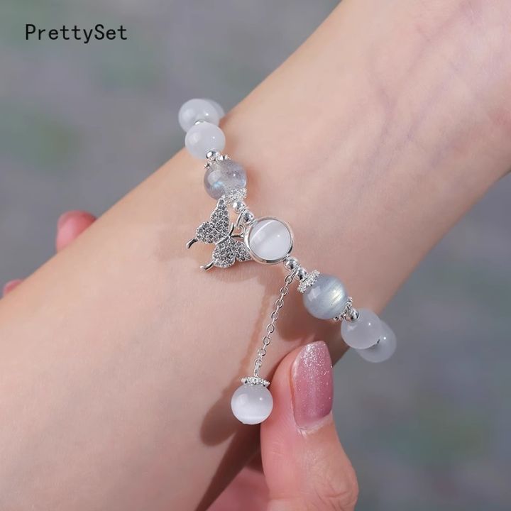 Cat Eye Opal Moonlight Crystal Bracelets Elastic Butterfly
