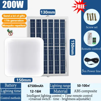 【 Square】 Solar Ceiling Light 3500W Indoor Outdoor solar lights inside the house home Bedroom Stair Balcony lamp original LED waterproof IP67 Dust and mosquito prevent 1200W 900W 700W 400W 10M Power cord Automatically up Dimmable Remote Control COD
