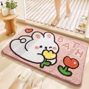 QUICK DRYING Bathroom Rug Machine Washable Bathroom Floor Mat Cute Design Anti-Slip Cartoon Floor Mat Fluffy Plush Rug Thick Soft Water Absorbent Bathroom Carpets