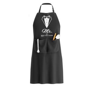 Adjustable Cooking Apron With King Queen Mr Mrs Letter Pattern For Loved People Couple Wedding Engagement Gift