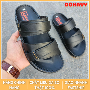 Dép 02 quai nam da thật DONAVY thiết kế 02 quai kép thời trang may quai và đế bao chắc chắn có size 45 (Đen+Nâu+Bò) d.2q dela