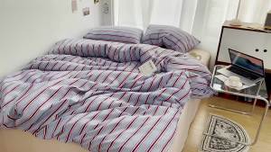Retro minimalist striped Japanese-style washed and brushed bedding four-piece set bed sheet and duvet cover three-piece set