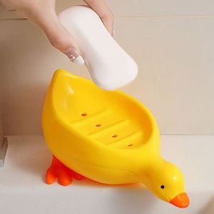 New Fashion Yellow Duck Shape Plastic Soap Box Cartoon Soap Dish Drainable Soap Holder Container Dish for Tray Bathroom Accessories