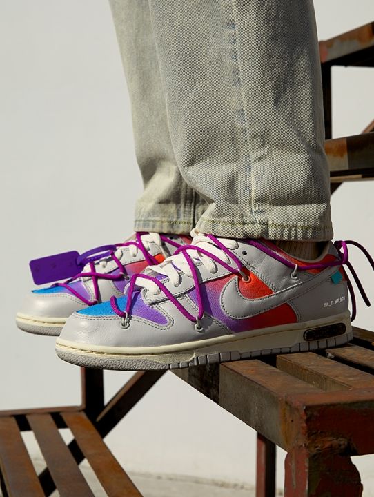 OW×Nike Dunk Low“The 50 "grey NO.28 gradient rainbow deconstruction