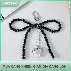 【LAKEBAO】 Ins phong cách Bowknot Đính Cườm Móc Chìa Khóa ba chiều bạc trái tim điện thoại Mặt dây chuyền Tai nghe trường hợp quyến rũ túi trang trí nội thất xe Móc chìa khóa