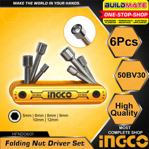 BUILDMATE Ingco 6PCS Folding Nut Driver Set Kit 5MM - 12MM Portable Hand Repair Tool Kit Set HFND0601 - HT2