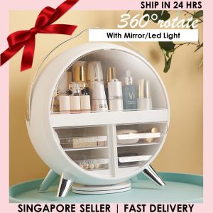 Makeup Organiser Make up Organizer Cosmetic Brush Skincare Storage Display Box LED Light Mirror [Perfect Gift for House Warming for Birthday for Girlfriends/Spacious Makeup Storage/Innovative Look
