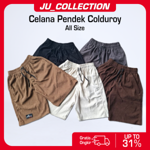 Celana Pendek Pria Brodshot Polos Bahan Coldoroy JU0177